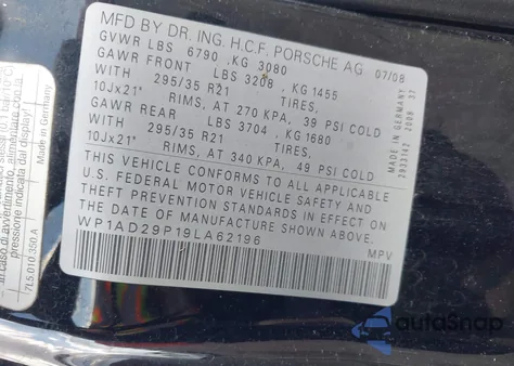 2009 Porsche Cayenne Gts from USA, damaged, VIN WP1AD29P19LA62196